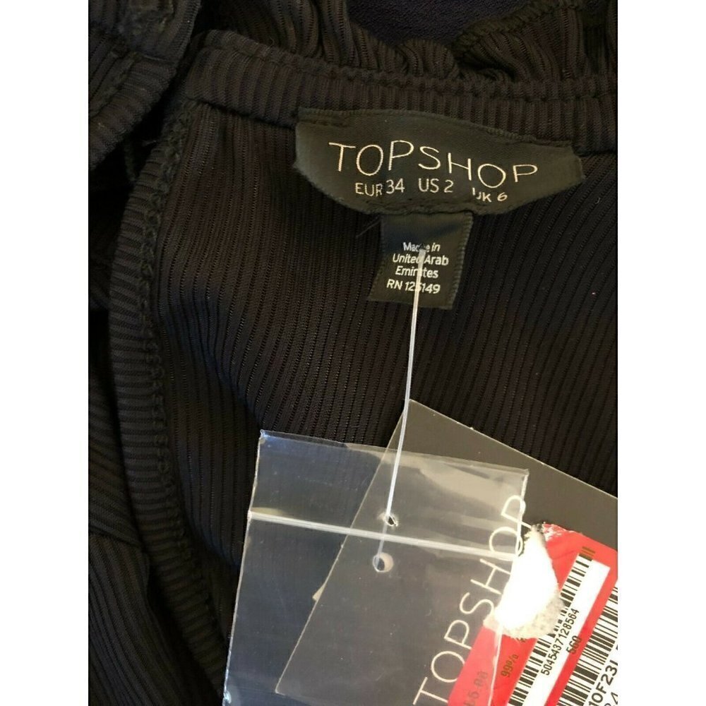 TOPSHOP Womens Black Fluted Ribbed Jersey Skater Dress Size 2 US NGB - Picture 5 of 12
